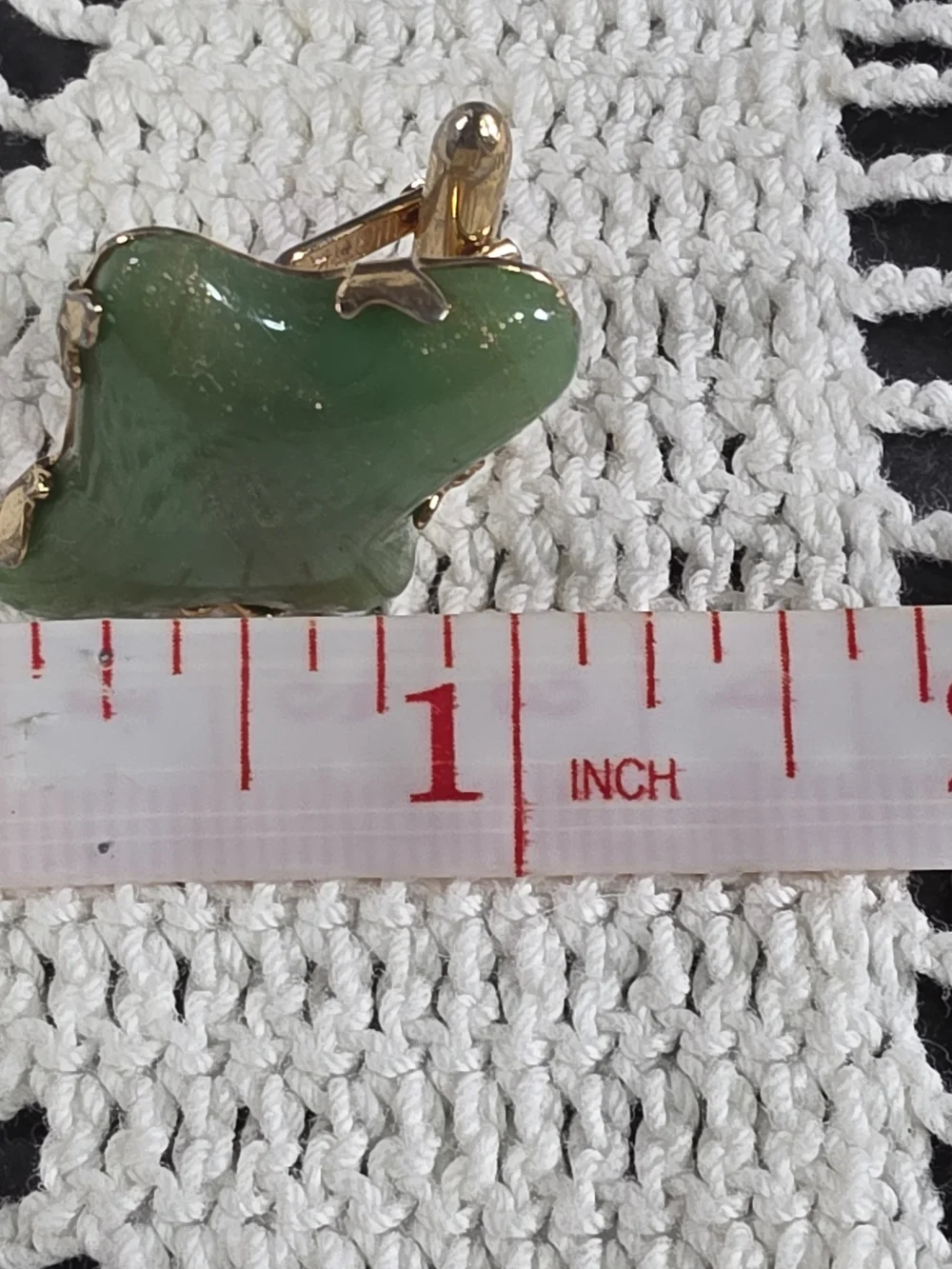 Vtg Swank Cufflink~Murano Chrystal Jade Green~Gold Striations Biomorphic~MCM